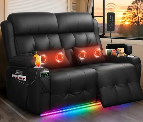 Miniatura 26 de Sofá Reclinable Loveseat para RV, Sofá Reclinable de Masaje de 3 Asientos Abrazador de Pared con USB, Bolsillos Integrados, Portavasos, Sofás Cama