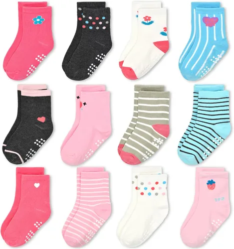 Miniatura 8 de GRPSKCOS Calcetines de agarre para niñas pequeñas, 12 pares de calcetines antideslizantes y transpirables para niñas de 1 a 7 años