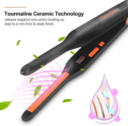 Miniatura 4 de Terviiix - Plancha plana pequeña para cabello corto, temperatura ajustable, lápiz, de hierro, calor rápido, 3/10 pulgadas, plancha de barba de doble