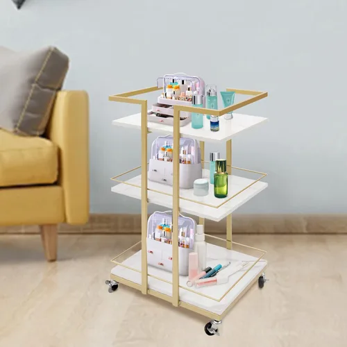 Miniatura 8 de Carrito rodante de 3 niveles con rueda, carrito organizador de baño, carrito dorado para servir, carrito multifunción para cocina, sala de estar
