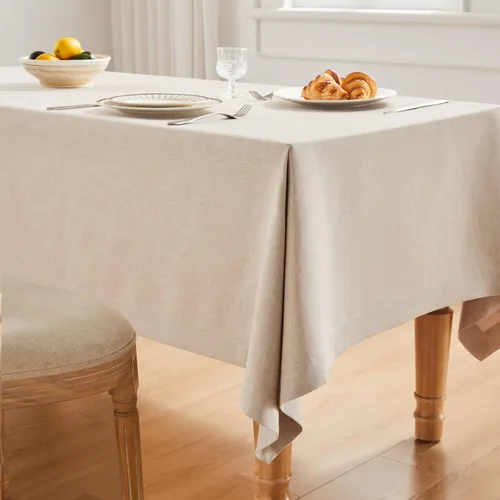 Miniatura 4 de ZeeMart Mantel Básico de Lino Texturizado, 60 x 120 Pulgadas Color Tan Claro, Mantel Rectángulo de Estilo Granja Neutral, Resistente a las Arrugas
