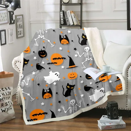 Miniatura 7 de Erosebridal Manta gótica de murciélagos de Halloween, manta de forro polar blanco y negro de 40 x 50 pulgadas, silueta vintage para niños, sombras