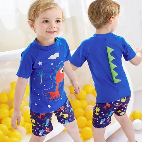 Miniatura 4 de Conjunto de natación para niños pequeños, lindo traje de baño de dinosaurio para niño, traje de baño de manga corta 3t trajes de baño