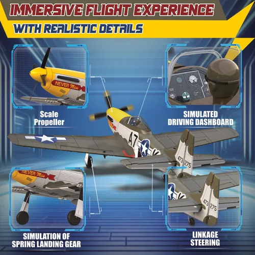 Miniatura 5 de LEAMBE Avión RC Brushless de 4 Canales P51D Mustang 500mm Avión de Control Remoto de Combate RTF con Giroscopio de 6 Ejes, 3 Modos y Acrobacias