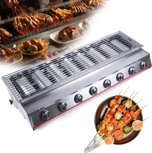 Miniatura 8 de Parrilla de gas de 2 quemadores, 2800 PA al aire libre barbacoa cocina de mesa comercial inoxidable, herramientas de barbacoa para fiestas al aire