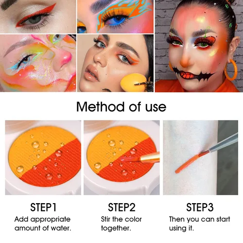 Miniatura 3 de Paleta de delineador de ojos activado por agua con brillo de neón grueso prensado, pintura corporal activada por agua, luz UV que brilla