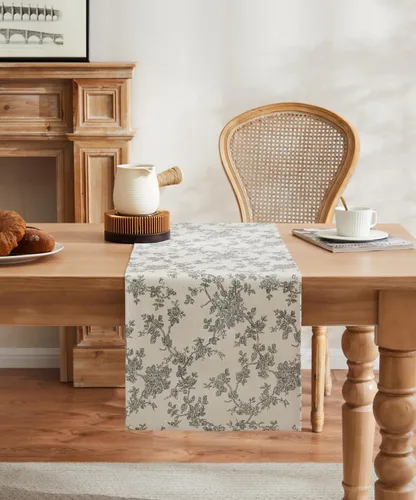 Miniatura 2 de Caminos de mesa de 100% algodón estilo pastoral francés, 13x36 pulgadas, caminos de mesa de granja negros de 36 pulgadas de largo, decoración
