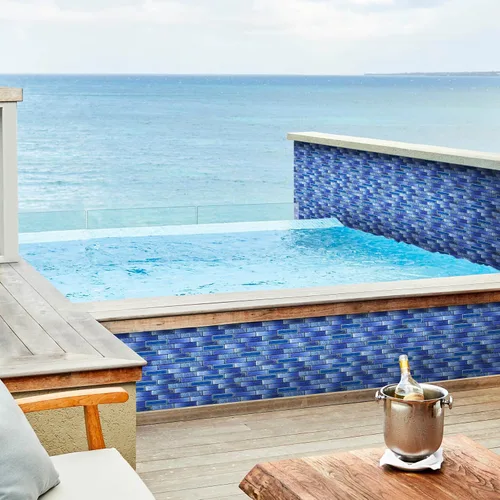 Miniatura 5 de Blujellyfish Caja de azulejos de porcelana de vidrio azul de 5 pies cuadrados, azulejos iridiscentes de cielo estrellado para piscina, cocina, baño