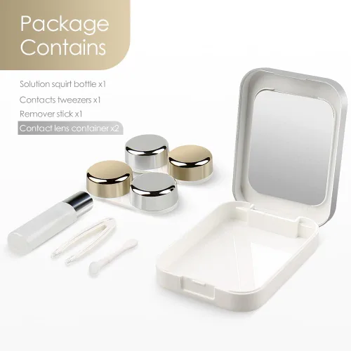 Miniatura 2 de Estuche para lentes de contacto, lentes de contacto de viaje duro, contenedor de caja de almacenamiento de remojo lindo con espejo, pinzas, barra