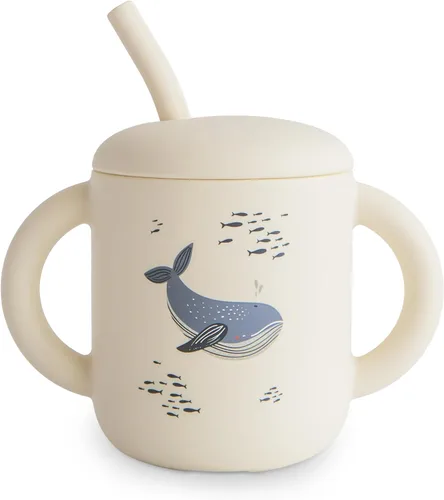 mushie - Taza de entrenamiento de silicona 100% y pajita para niños pequeños | 6 meses en adelante (Ballenas)
