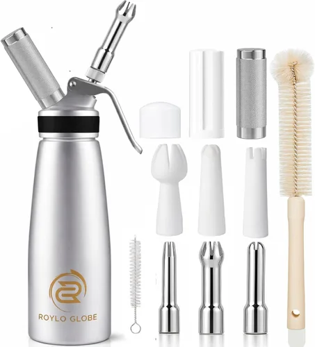 Dispensador profesional de crema batida – Máquina de crema batida de 16.9 fl oz con agarre de silicona – Dispensador de crema batida casero