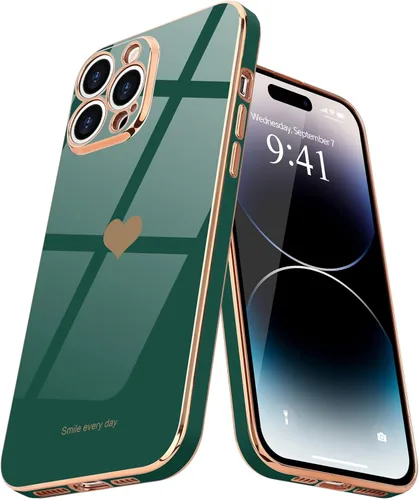 Miniatura 19 de Teageo Funda para iPhone 14 Pro para mujeres y niñas, lindo corazón de amor, chapado de lujo, cubierta trasera suave, protección completa de la Negro