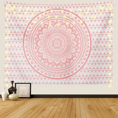 Ftuency Tapiz de Mandala Rosa Hippie Indio Bohemio Psicodélico Tapices para Mujeres Colgante de Pared para Dormitorio Chica Adolescente (Rosa, 59.1"