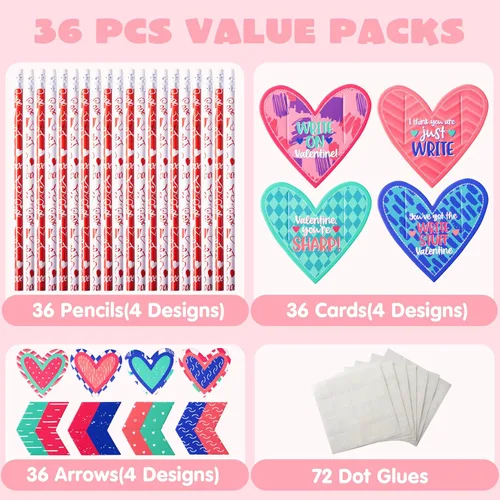 Miniatura 2 de JOYIN - 36 tarjetas de regalo del Día de San Valentín con flecha de Cupido de lápiz, para intercambio de San Valentín y premios de fiesta