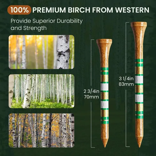 Miniatura 3 de FINGER TEN - Tees de golf de madera para hombres, 1 1/2, 2 3/4, 3 1/4 pulgadas, abedul occidental, paquete de 100, reduce la fricción, base alta