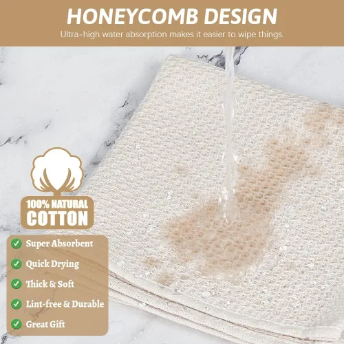 Miniatura 4 de Nialnant - Paño de limpieza 100% de algodón, paquete de 4 paños de limpieza con tejido gofrado, trapos para platos súper absorbentes para lavar Beige