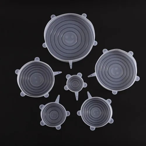 Miniatura 8 de 6 tapas elásticas de silicona, tapas redondas de silicona reutilizables resistentes a altas temperaturas, cubiertas de almacenamiento de alimentos