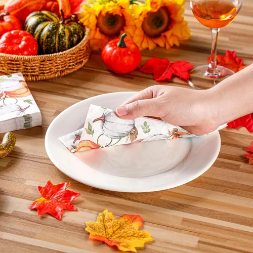 Miniatura 3 de Sinmoe 200 servilletas de papel de calabaza de Acción de Gracias, toallas de mano desechables para baño, toalla de papel decorativo para invitados