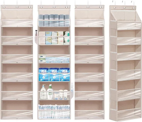 Miniatura 12 de Organizador de puerta con 6 bolsillos extra grandes, 12 bolsillos laterales, estante de almacenamiento resistente para armario, organizador de Beige