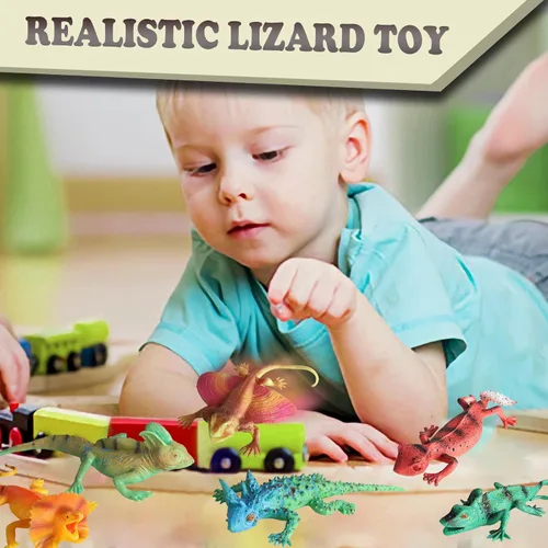 Miniatura 6 de 8 piezas de juguetes de lagarto esponjosos, figuras de goma elásticas, juguetes de reptiles suaves realistas para niños, juego de figuras