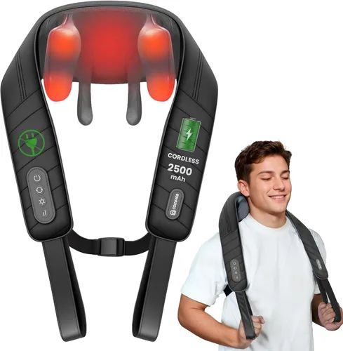 COMFIER Masajeador inalámbrico de cuello y hombros con calor, masaje Shiatsu para dolor de tejido profundo, amasado 4D, regalos para papá y mamá