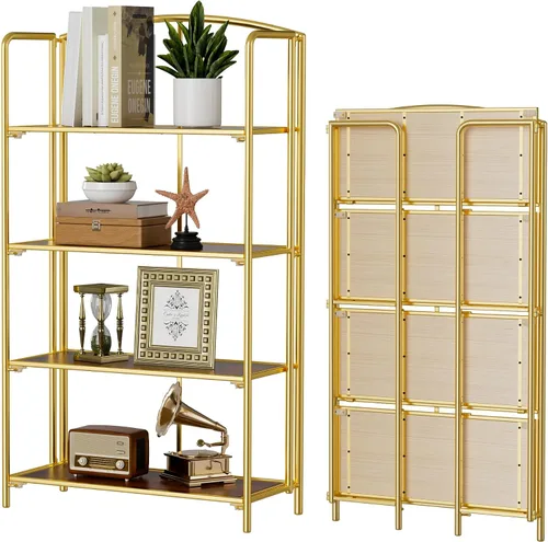 Miniatura 9 de Crofy - Estantería plegable sin montaje para sala de estar, estantería plegable de 2 niveles en color negro para oficina en casa, organizador