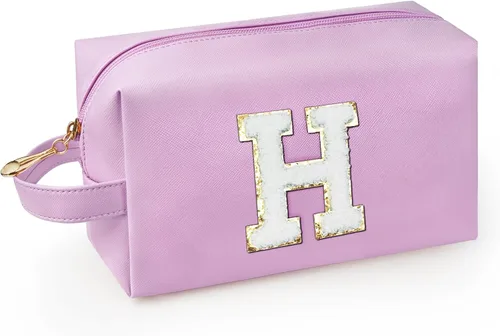Miniatura 51 de Bolsa de maquillaje personalizada con inicial con asa, bolsa de cosméticos de preparación con bolsillo interior con cremallera, 8, 9, 10, 11, 12