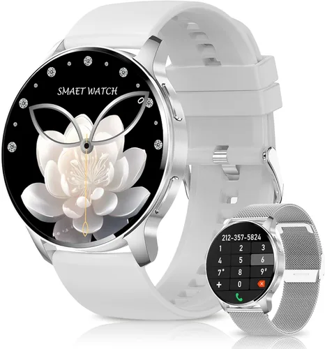 Reloj inteligente para mujer, reloj inteligente Bluetooth para hacer/recibir llamadas con frecuencia cardíaca de 24 horas y monitor de sueño, IP68
