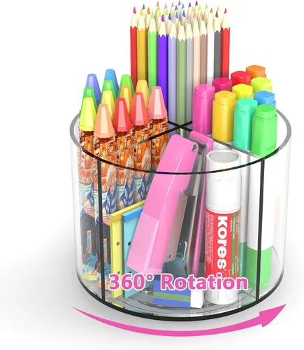 Miniatura 9 de Wawocs Organizador de Lápices de Acrílico para Escritorio 4 Compartimentos con Pegatina de Bricolaje Adhesiva, Organizador de Suministros de Arte