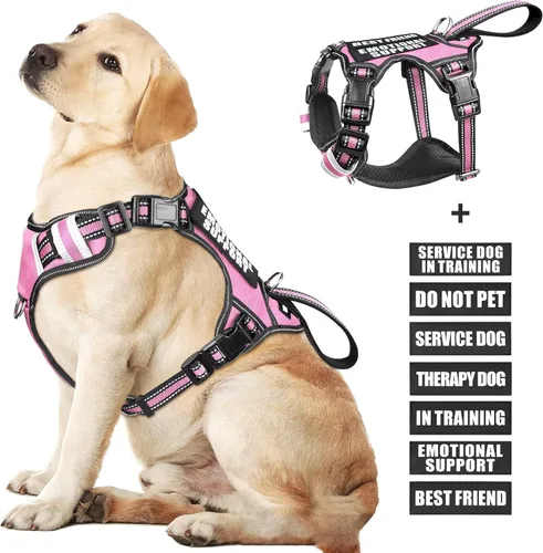 Miniatura 16 de Arnés para perro de servicio WINSEE sin tirones con 7 parches para perros, arnés reflectante para mascotas con asa acolchada y duradera