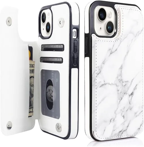Miniatura 10 de uCOLOR Funda de piel con tapa para tarjetas compatible con iPhone 13 6.1, iPhone 14 6.1, mujeres y niñas con tarjetero y función atril