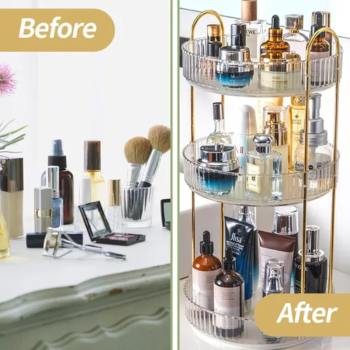 Miniatura 4 de Organizador de maquillaje giratorio de 360°, soporte giratorio de carrusel de maquillaje de baño, caja de almacenamiento de cosméticos de gran
