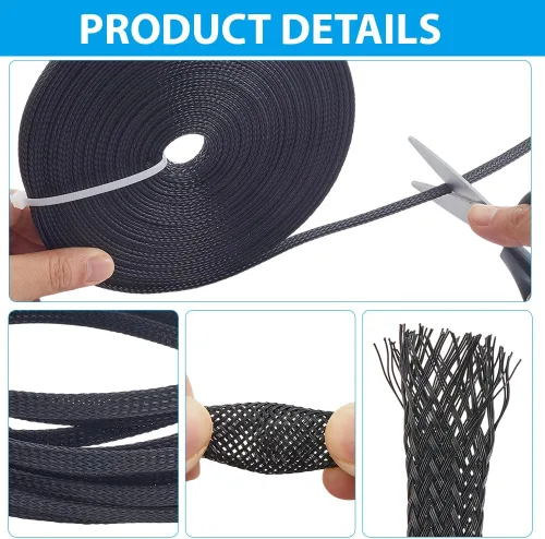 Miniatura 6 de Protectores de cable de polietileno de 65.6 pies, 2 tamaños, expandibles, trenzados, tubería de malla de alambre flexible, telar de manga de arnés
