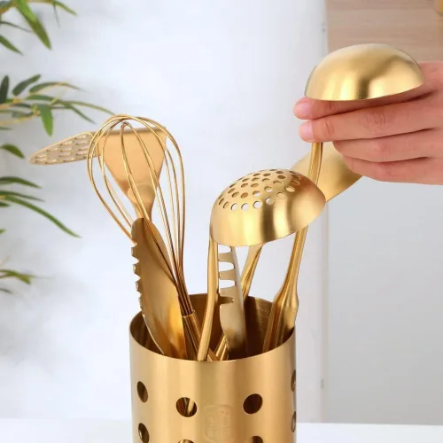 Miniatura 4 de Juego de utensilios de cocina, tubo de palillos, utensilios de cocina para sopa, cucharón, colador, agitador de huevos, clip de alimentos
