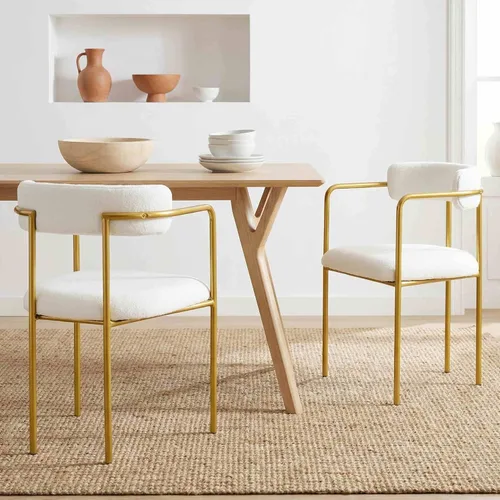Miniatura 10 de Boucle - Juego de 4 sillas de comedor con brazos, modernas sillas de comedor tapizadas de mediados de siglo para cocina y comedor, respaldo curvo