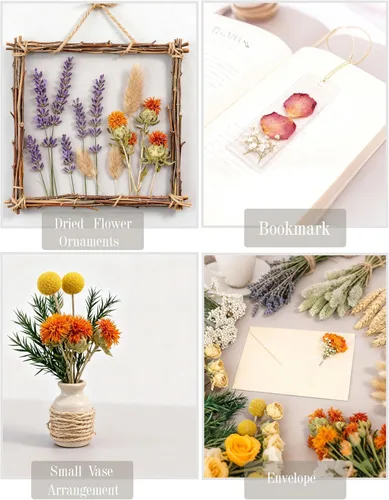 Miniatura 8 de Juego de flores secas naturales, flores secas a granel para jarrón, flores secas con tallos, rosas secas, mini ramos de flores secas (marrón)