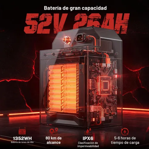Miniatura 3 de Heybike Villain - Motocicleta eléctrica de motocross de 4160 W E con batería de 52 V 26 AH, motocicleta eléctrica de neumático grueso de 14