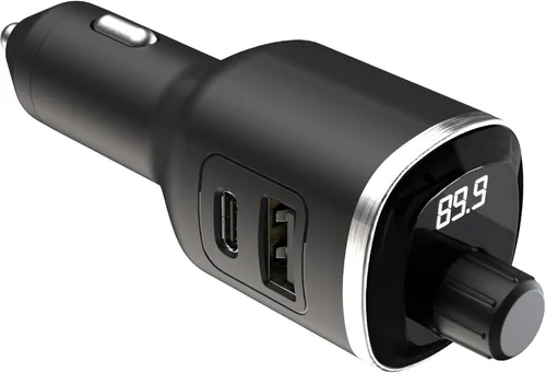 Scosche BTFM8 - Transmisor FM Bluetooth para coche, puertos de carga dual USB-C y USB-A de 12 W, cargador de coche rápido tipo C, adaptador Negro y