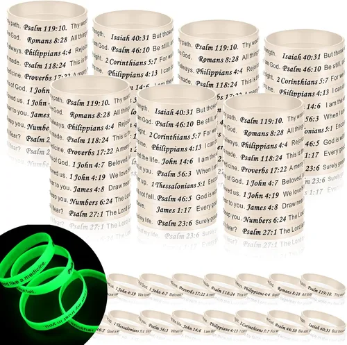Miniatura 22 de Estune 120 pulseras de versículos de la Biblia, con cita motivacional, pulseras de goma, pulseras de silicona religiosas, pulseras de silicona
