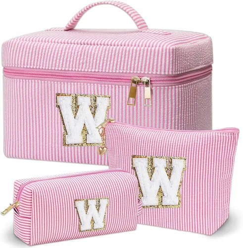 Miniatura 37 de Bolsa de maquillaje Adoryoung 3 piezas rosa+azul, Azul, A