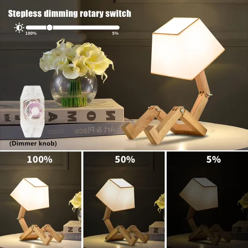 Miniatura 2 de Bonita lámpara de escritorio, lámparas de mesa de robot regulables, lámparas de noche de madera para dormitorio, estudio, oficina, sala de estar