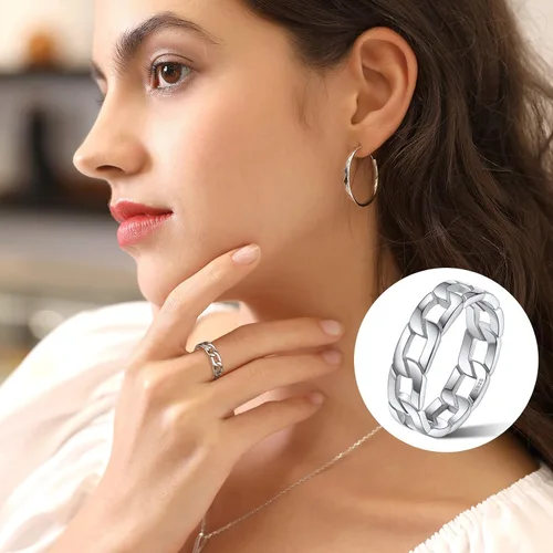 Miniatura 6 de Silvora Anillos de plata de ley 925, anillos de cadena para mujeres y hombres, anillo de eternidad vintage, anillo de joyería tamaño 6-12