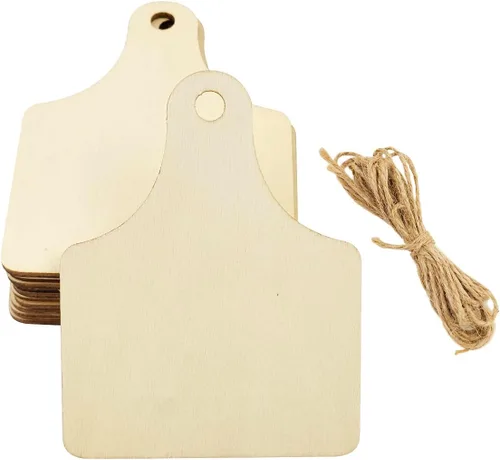 32 etiquetas de oreja de vaca de madera natural - Etiquetas colgantes sin terminar con cuerdas