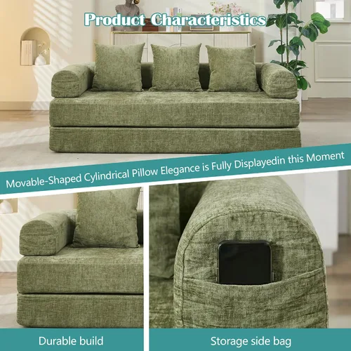 Miniatura 5 de Sofá cama convertible, cómodo colchón plegable, sofá cama modular plegable seccional, sofá plegable con 3 almohadas y reposabrazos, sofás para sala