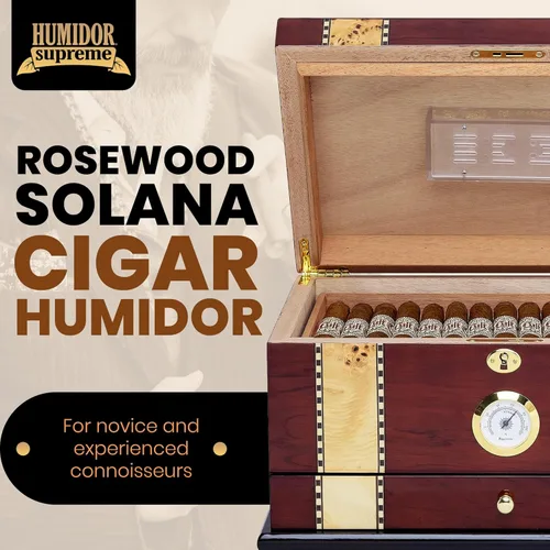 Miniatura 2 de Humidor Supreme Solana de escritorio para puros con cajón de accesorios, bandeja de cedro español y divisores Caja de almacenamiento para puros