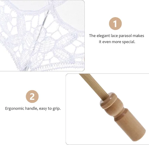 Miniatura 7 de Toddmomy Sombrilla de encaje, paraguas decorativo de boda, sombrilla de encaje para novia, adorno para decoración de fotos, disfraz de dama (blanco)