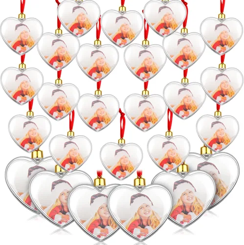 Skylety 24 bolas de adorno para fotos, Navidad, 3.54 pulgadas, plástico transparente, para colgar, marco de fotos, adornos familiares, adornos para