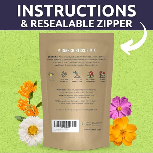 Miniatura 4 de Monarch Butterfly Rescue Mix – Bolsa a granel de 1/4 libra – 44,000 semillas de flores para plantar – Mezcla de flores silvestres