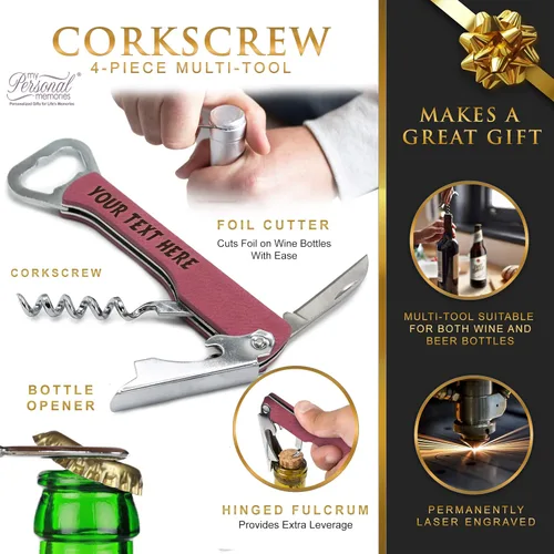 Miniatura 3 de My Personal Memories Sacacorchos de vino y cerveza grabado personalizado - Personalizado con tu texto (rosa)