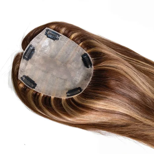 Miniatura 10 de Base de PU de piel fina inyectada con base de seda superior dividida Tamaño de partición 15cm*16cm Topper de cabello humano para mujeres